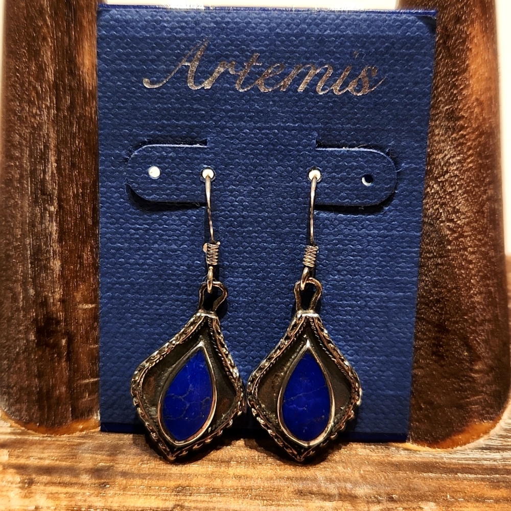 "NEW" Sterling Silver and Lapis Drop Earrings